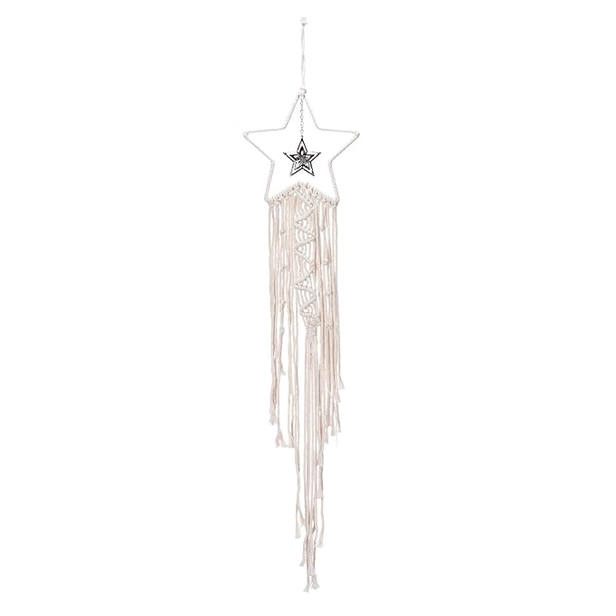 MECCANIXITY Macrame Dream Catchers, White Handmade Star Design Woven Cotton Dream Catcher Wall Hanging for Home Bedroom Decoration Ornament Craft Gift