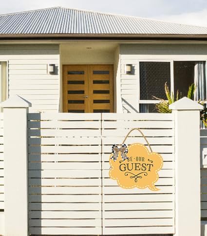 Be Our Guest Sign for Front Door 12'' Bubble Shape Wood Sign Hanging Decor Outdoor sign for Farmhouse porch Wall Pediments Decorations