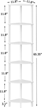 VIMBER Corner Shelf, 6-Tier Corner Bookshelf, Industrial Corner Ladder Shelf, DIY Storage Shelves, Modern Display Shelf for Living Room, Bedroom, Kitchen, Home Office, White UJSJ004W