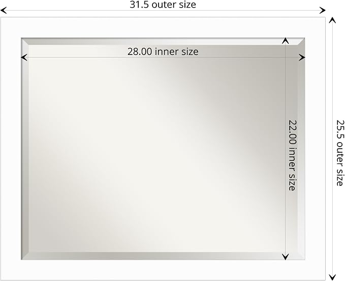 Amanti Art White Wall Mirror 25x31 Basic White Narrow Rectangle Bathroom Mirror for Wall Decor Living Room, Large Casual Wood Frame, Hangs Horizonally and Vertically, Bathroom Decor, Beveled Edge