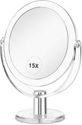CLSEVXY Vanity Makeup Mirror with Stand, 1X/15X Magnification Double Sided 360 Degree Swivel, Portable Table Desk Counter top Magnifying Mirror, Tabletop Mirror for Bedroom or Dorm Room, 6.25 Inch