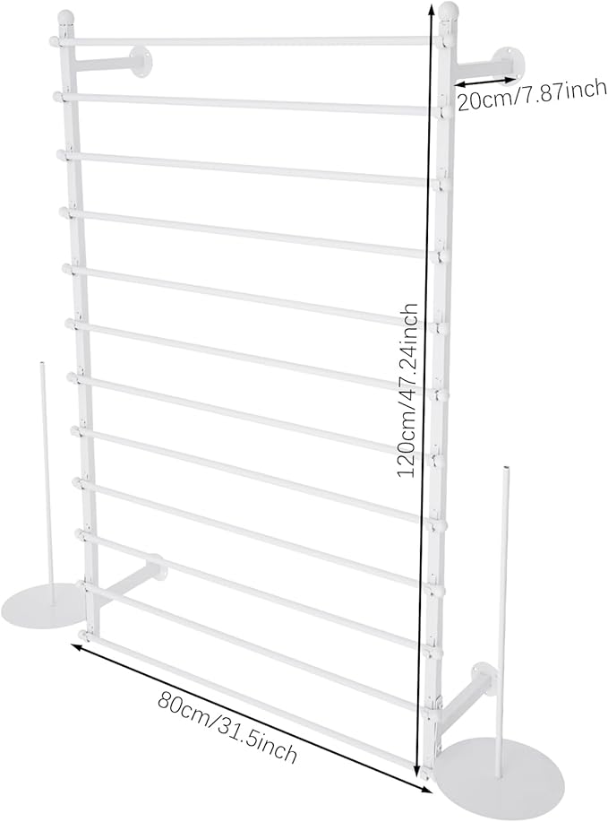 12-Tier Wall Mounted Scarf Rack, Scarf Display Rack, Towels Storage Hanger, Commercial Hijab Scarf Holder Organizer Space Saving for Retail Stores, Boutiques, Home (White, 31.5in Width)