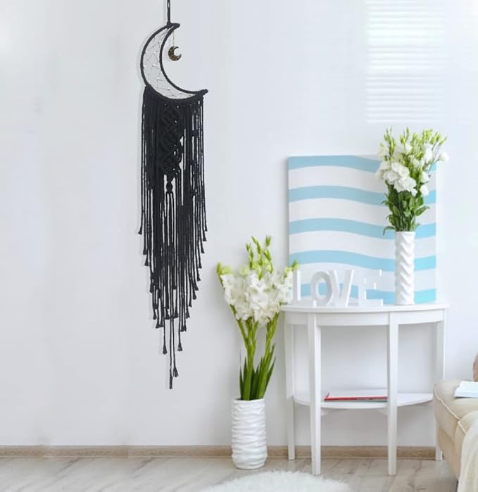 Dream Catchers Moon Dream Catcher with Light, Black Dream Catcher for Girls Boys Bedroom Wall Decor Christmas Decor, Macrame Dream Catchers Boho Room Decor for Teen Girls Boy Birthday Gift Women