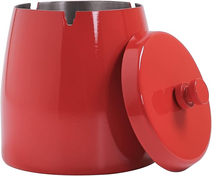 Large Ashtray with Lid for Cigarette, Stainless Steel Smokeless Odorless Windproof Ash tray for Home Office Tabletop Outside Patio Outdoor Balcony(3.93''x3.2''x3.82'')
