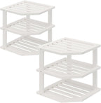 VERTORGAN 3 Tier Bamboo Corner Shelf(2 Pack),Dish Drying Rack,Plate Organizer,Kitchen Spice Rack for Countertop and Cabinet(White)