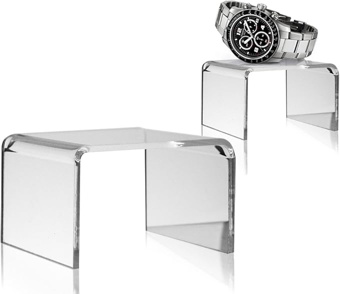 Clear Acrylic Display Risers Set of 2 – 3" x 3" x 2" Small Tabletop Stands for Retail Display, Jewelry, Candy, Makeup, Figurines – Transparent Pedestal Shelf for Home, Craft Shows & Countertops