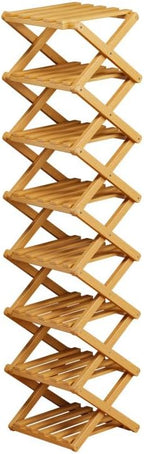Bamboo Shoe Rack Organizer, 2-10 Tiers, Natural or Tea Color, No-Tool Assembly, Foldable Storage Shelf (No Installation 10 Layer 30-Brown)