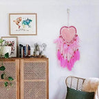 Skreened Christmas Lights，Fashion Handmade LED Light Dream Catcher with Feather Love Heart Dream Catcher Night Light Home Bedside Wall Hanging Home Party Wedding Decoration Gift (Pink)