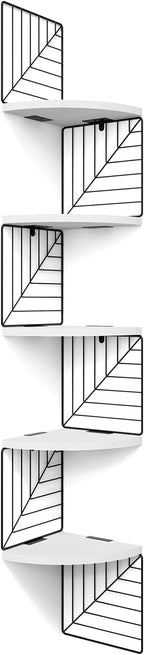Love-KANKEI Corner Shelf Wall Mount of 5 Tier Rustic Wood Floating Shelves Wall Shelves for Bedroom Living Room Bathroom Kitchen Office and More White