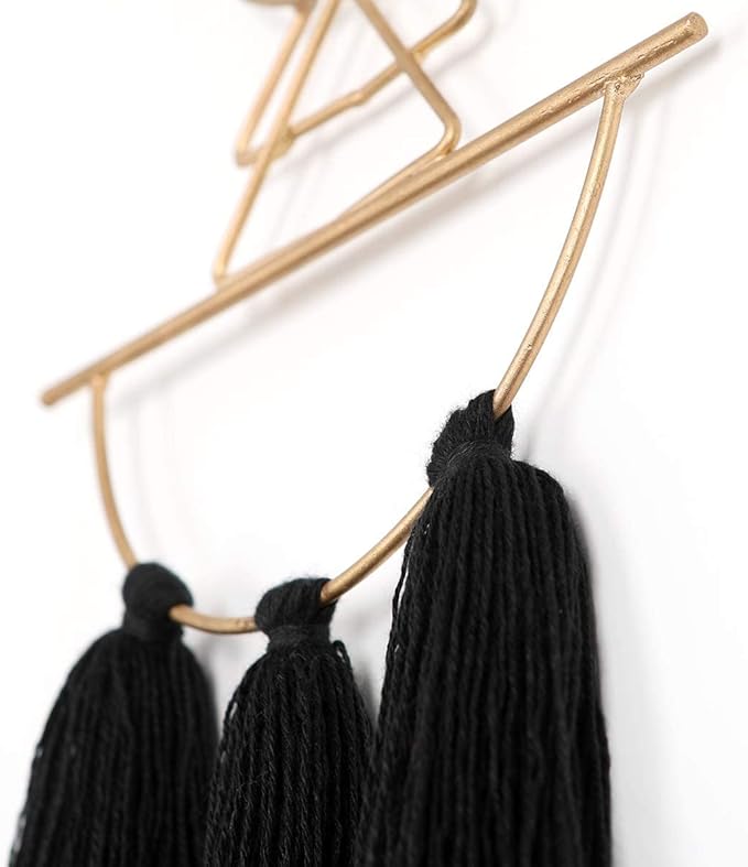 IOWER Boho Wall Decor Black Macrame Wall Hanging Metal Art Cute Home Small Decor for Livingroom Bedroom12 H