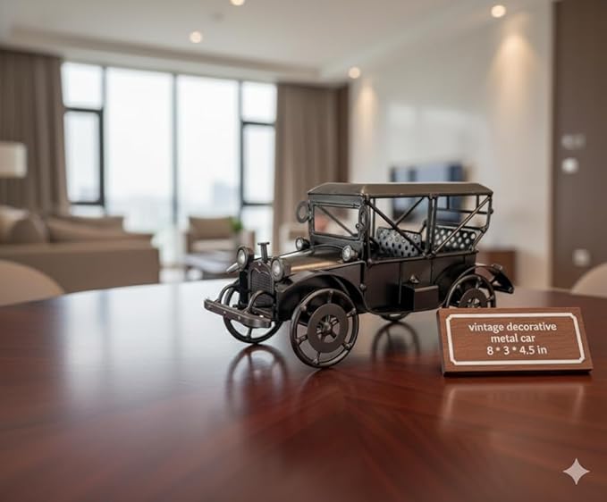 Vintage Decorative Metal Car Model – Handmade Classic Collectible Car Ornament, Rustic Retro Home & Office Décor Accent, Metal Antique Car Gift, 8 x 3 x 4.5 in