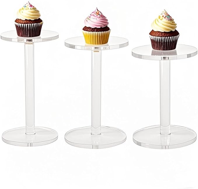 3 Pack 4 " Dia Acrylic Display Riser Jewelry Watches Round Pedestal Flower- Stand Small Figure Holder for Kitchen, Dining Room, Living Room Furniture