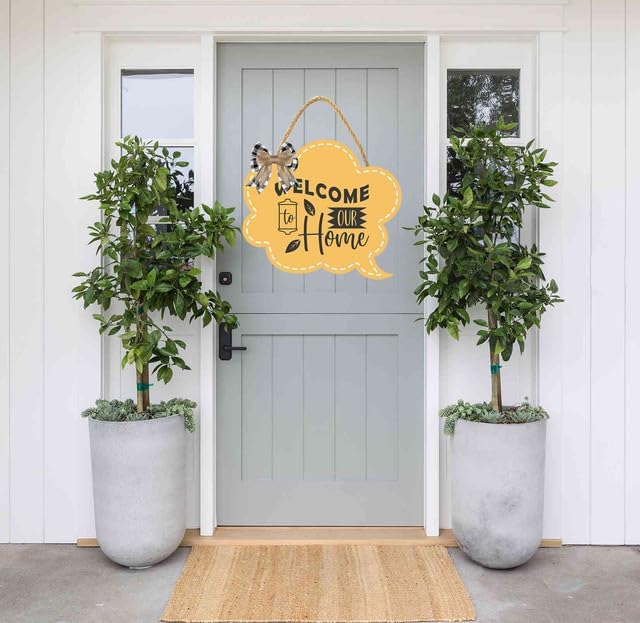 Welcome To Our Home Sign for Front Door 12'' Bubble Shape Wood Sign Hanging Decor Outdoor sign for Farmhouse porch Wall Pediments Decorations