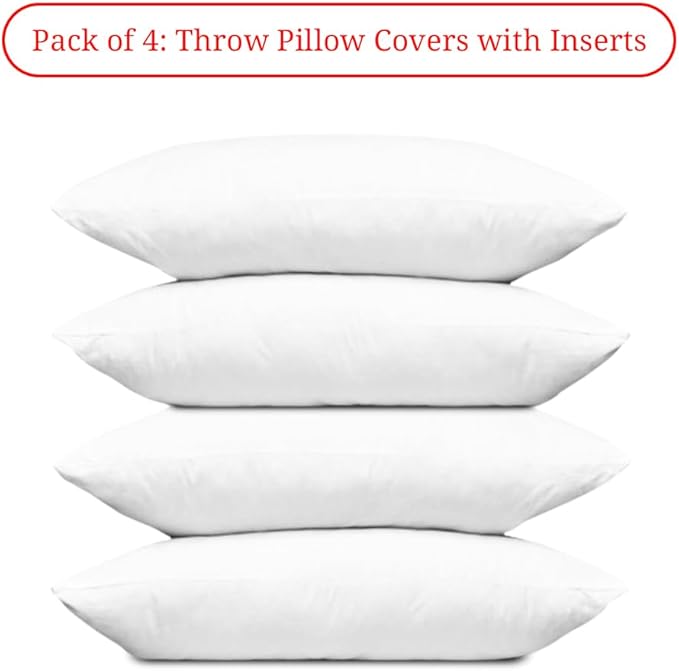 Covers & All Throw Pillow Inserts Only (Pack of 4, White) 65 GSM Non-Woven Fabric with 15D Silicon Fiber Filling, Durable Soft Universal uses for Home Decor Office Indoor Outdoor (Rectangle 16" x 24")