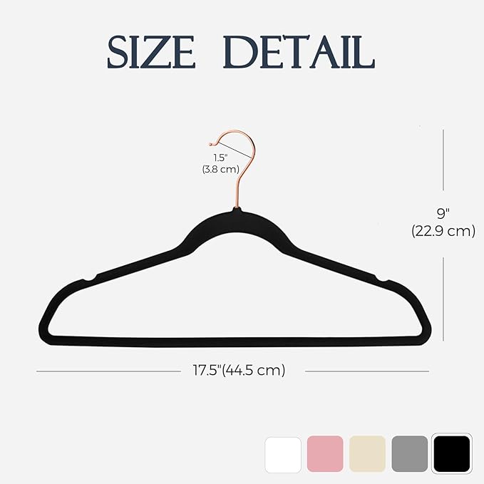 HOUSE DAY Velvet Hangers 30 Pack, Premium Non-Slip Felt Hangers, Sturdy Black Clothes Hanger Heavy Duty, Space Saving Durable Suit Coat Hanger, 360° Rotating Rose Gold Hook