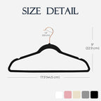 HOUSE DAY Velvet Hangers 30 Pack, Premium Non-Slip Felt Hangers, Sturdy Black Clothes Hanger Heavy Duty, Space Saving Durable Suit Coat Hanger, 360° Rotating Rose Gold Hook