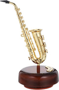 Mini Saxophone Music Box, 7.9in Classic Home Decorative Saxophone, Small Musical Mum Trinket Instrument Ornaments for Home Decoration Housewarming Desktop