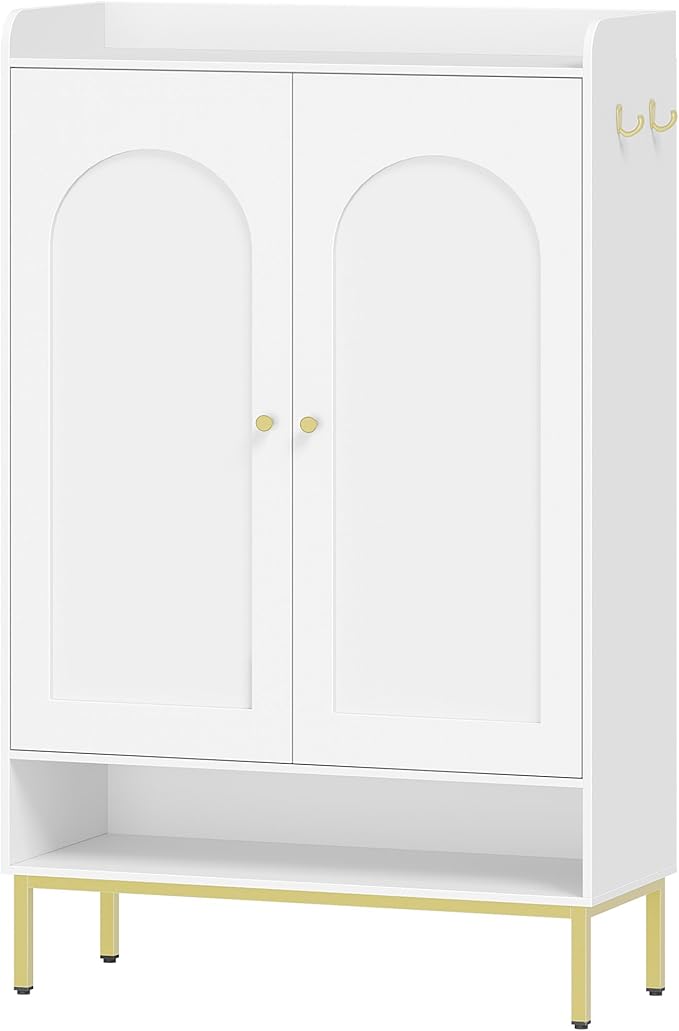 Shoe Cabinet with Doors, 7-Tier Shoe Storage Cabinet with Adjustable Shelves, Wooden Shoes Organizer Cabinets with Top Storage Layer, 28-32 Pairs, for Entryway, Hallway, White SR68703A