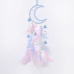 Pretty Jolly Blue Moon Kids Dream Catcher Wall Decor Pompom Feather Baby Dreamcatcher Handmade Children Dream Catcher Home Décor Wall Hanging for Nursery Bedroom Boys Girls Birthday Gift-25.6in