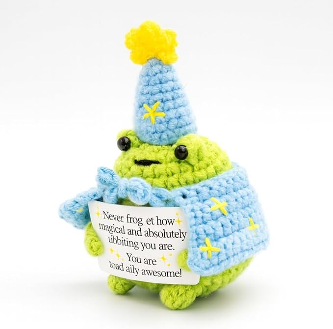Handcrafted Crochet Magical Frog Lover Doll, Small Decorative Plush Figure, Yarn Material, Wizard Witch Theme, Inspirational Signs, Stocking Stuffer for Her Women