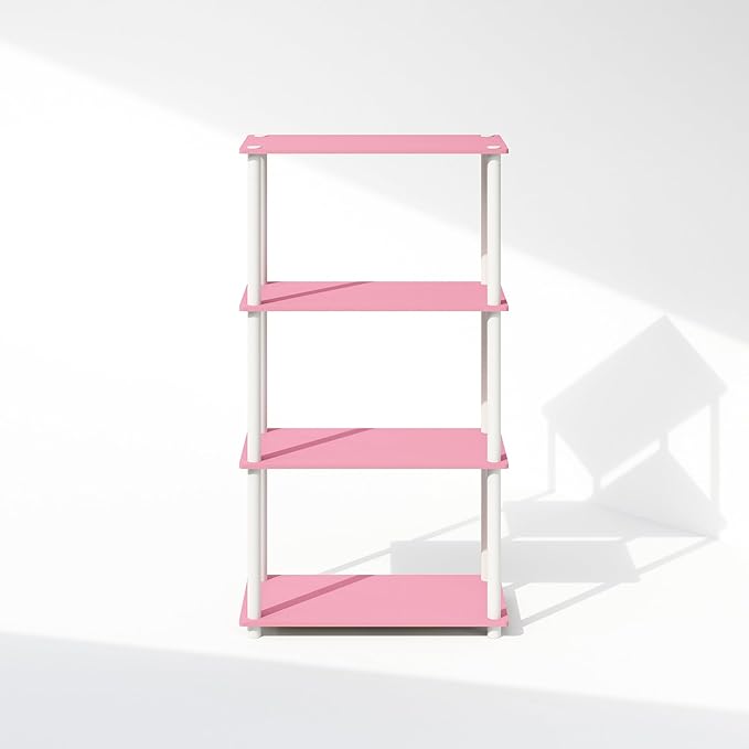 Furinno Turn-N-Tube Book Shelf, 4-Tier Bookshelf, Bookcase with Multipurpose Compact Display Rack, 11.6 x 23.6 x 43.2, for Living Room, Bedroom, Home Office, Pink/White