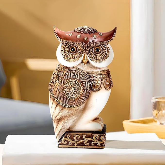 Owl Statue for Home Decor Accents, Shelf Bookshelf Table Office Living Room Decor Owl Figurine, Ideal Gifts for Bird Lovers, Antique Golden Color