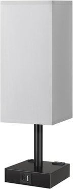 Touch Bedside Table Lamp For Nightstand - 3-Way Dimmable Night Lamp with USB A + Type C Charging Ports and two AC Outlets, Small Desk Light with E26 LED Bulb for Bedroom Living Room Office, Grey Black