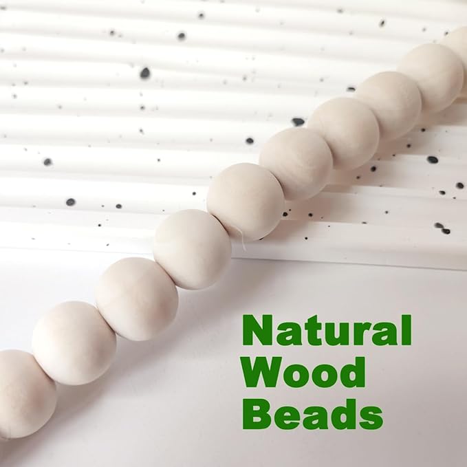 Boho Decor Wood Beads Garland Farmhouse Wall Hanging Decorations Natural Wooden Bead Tassel Decorative for Coffee Table Christmas and Prayer (Nature, 39")