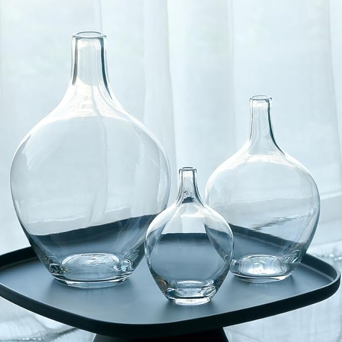 Ryddelighome Large Clear Glass Vase 12 Inch - Round Glass Vase for Flowers, Clear Round Vase Pampas Grass Decor, Glass Jar Table Centerpiece Home Decor