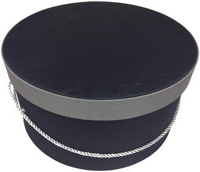 Sarah's Hat Boxes Classic Black/Gray Hat Box – 12.75" x 6.5" (Dia. x Ht.) Handmade in USA – Odorless Non-Toxic Adhesive, Cording Handle – Premium Storage for Hats & Accessories