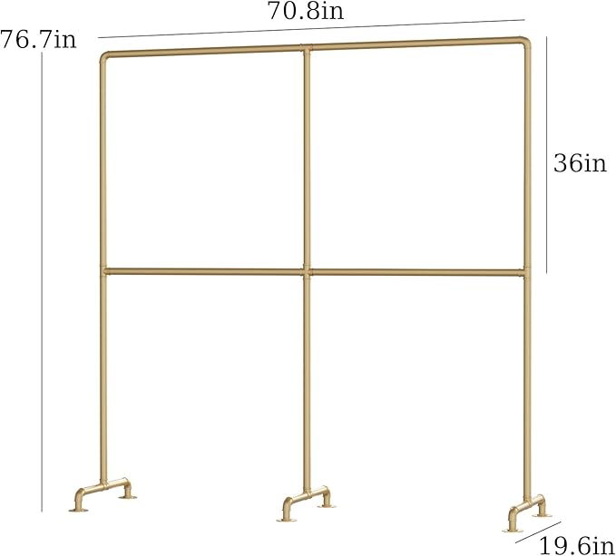 Industrial Pipe Clothing Rack, Double Rod Clothes Rack for Hanging Clothes, Heavy Duty Metal Garment Rack for Home Retail Boutique (Gold)