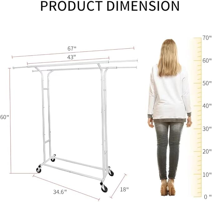 White Double Rod Garment Rack for Hanging Clothes, Rolling Clothes Organizer on Commercial Metal with Lockable Wheels Mobile Design for Coats Dresses
