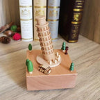Natural Solid Wood Handcrafted Beech Wooden, Musical FigureTotoro/Carousel/Fairy/Ballerina Figurine,Rotating Hand Crank Mechanism Music Box,Musical Decorations (Leaning Tower of Pisa)