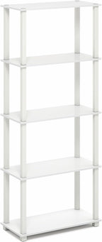 Furinno Turn-S-Tube Book Shelf, 5-Tier Toolless Storage Shelves with Square Tubes, Shelving Unit for Organization and Storage for Living Room, Home Office, White
