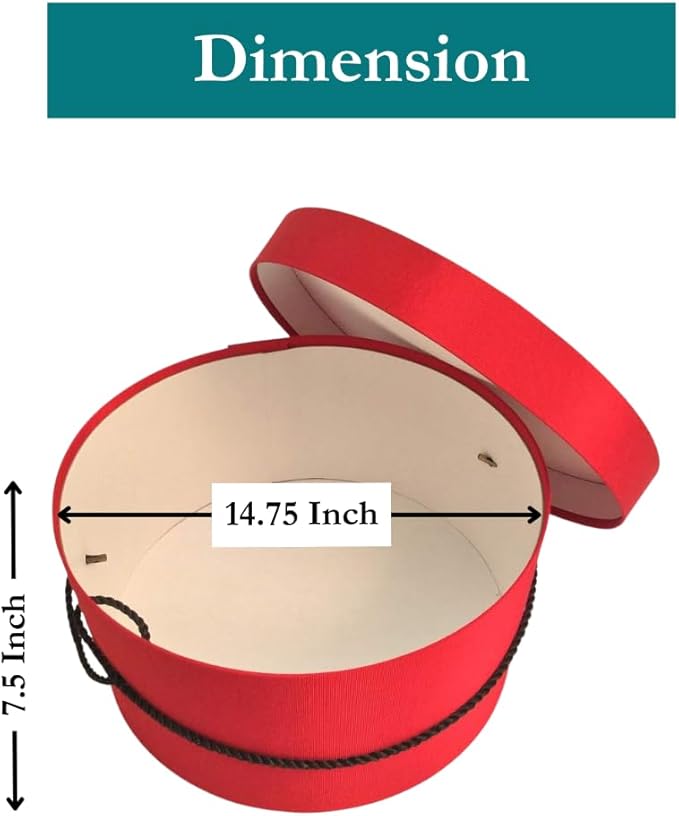 Sarah's Hat Boxes Classic Red Hat Box – 14.75" x 7.5" (Dia. x Ht.) Handmade in USA – Odorless Non-Toxic Adhesive, Cording Handle – Premium Storage for Hats & Accessories