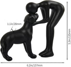 Abstract Resin Hand-Painted Sculpture of Person and Dog Bonding – Head-to-Head Intimate Figurine Decoration for Office、Living Room、Bedroom、Home， Memory Gifts for Pet Lovers (Black)