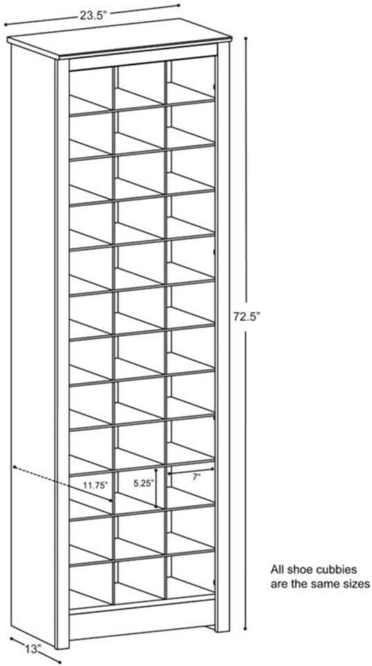 Prepac Gray Tall Storage Cabinet, Shoe Cabinet, Entryway Furniture with 36 Shoe Cubbies 13"D x 23.5" W x 72.5" H