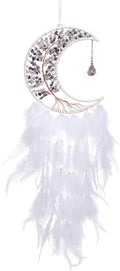 PATIKIL Crystal Life of Tree Dream Catchers, 28 Inch Feather Handmade Moon Dream Catchers with Gemstone Agate Stone Wall Hangings Decor for Home Wedding Bedroom Living Room, White