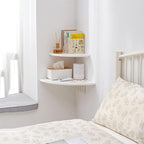 White Corner Shelf, Wall Mount Natural Oak Wood Floating Corner Wall Shelf Round End Small Corner Nightstand Plant Shelf for Bedroom, Kitchen, Living Room 12inch