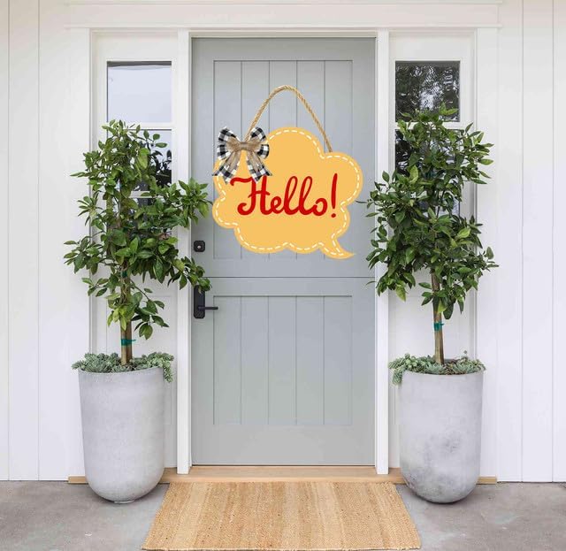 Hello Sign for Front Door 12'' Bubble Shape Wood Sign Hanging Decor Outdoor sign for Farmhouse porch Wall Pediments Decorations