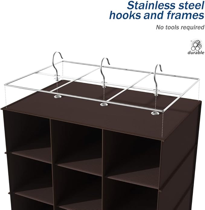 coastal rose Hanging Shoe Closet Organizer, 30 Sections Hanging Closet Organizers and Storage Shelves, Space Saving Shoe Rack Holder Hanger, Coffee