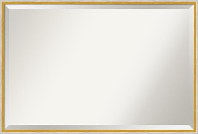 Amanti Art White Wall Mirror 25x37 Paige White Gold Rectangle Bathroom Mirror for Wall Decor Living Room, Large Modern Wood Frame, Hangs Horizonally and Vertically, Bathroom Decor, Beveled Edge