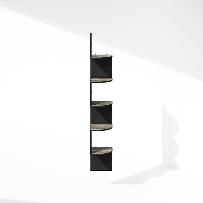 Furinno Rossi 5-Tier Floating Corner Shelf for Wall, Corner Zigzag Shelf Wall Mounted, Radial Wall Mount Shelves, for Home Office, Living Room, Bedroom, Bathroom, French Oak