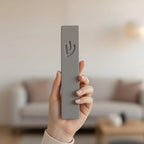 SURI Mezuzah for Door – 7 Inch Light Gray Concrete Mezuzah Case with Printed Scroll, Self-Stick Jewish Entry Design, Fits a 6 Inch Scroll, Gift Box Included