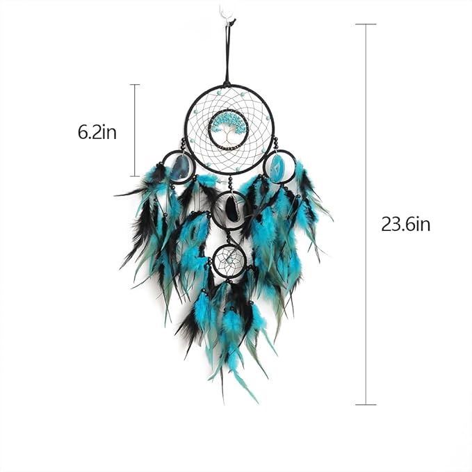 Large Dream Catchers, Dreamocean Crystal Tree of Life Dream Catcher with Healing Stones Handmade Boho Dreamcatcher Wall Hangings Decor Gifts for Adults Boys