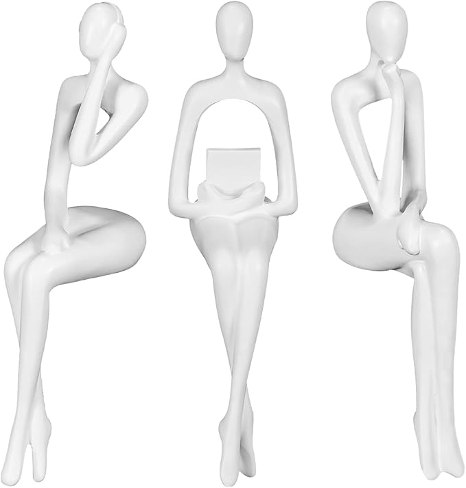 BMLCGJ Thinker Statue Gold Decor Abstract Art Sculpture, Golden Resin Collectible Figurines for Home Living Room Office Shelf Decoration,Great Gifts Ideas (Sitting Posture-White)