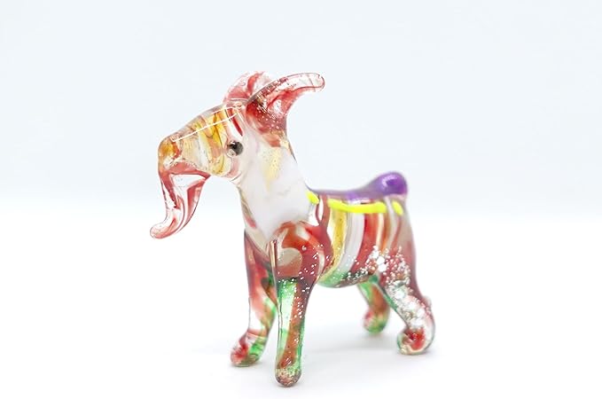 Goat Tiny Figurines Animals Hand Blown Color Glass Art Collectible Gift Home Décor (Multi-Red)