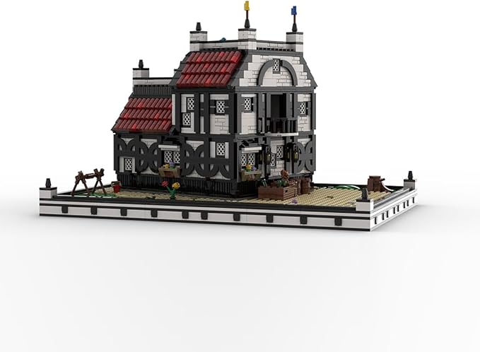 Medieval Village House Building Blocks Set, MOC-210215 Medieval Village Hotel Modular Model, Detailed Interior Furnishings, 2720PCS Collectible Model for Adults