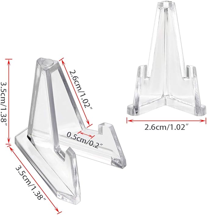 Hipiwe 20 Packs Mini Acrylic Easel Stands Clear Coin Display Easel Holder for Displaying Air-Tite Coins Pocket Watches Capsules Challenge Medals Casino Chips