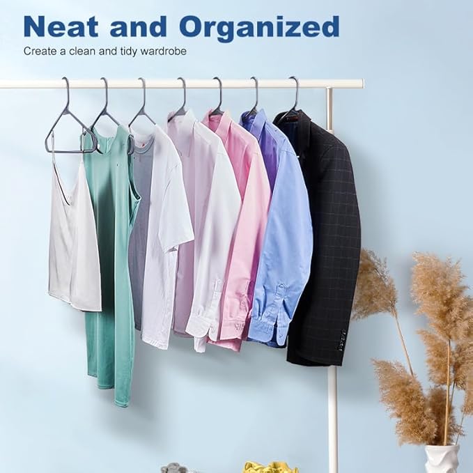 HOUSE DAY Plastic Hangers 20 Pack, Space Saving Clothes Hangers with Built-in Hooks, Durable & Strong Closet Organizers and Storage, Dorm Room Essential, Perfect for Shirts, Coat, Pants, Dress - Grey